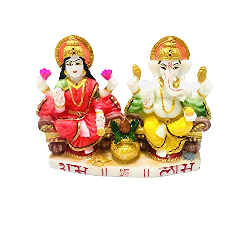 Laxmi Ganesha Statue Lakshmi Ganesha Idol Laxmi Ganesh Murti Idol Marble Sculpture ganpati Ji Murti for Diwali Deepawali Pooja puja Deewali. Indian Gift Items Size- Height- 4 inch