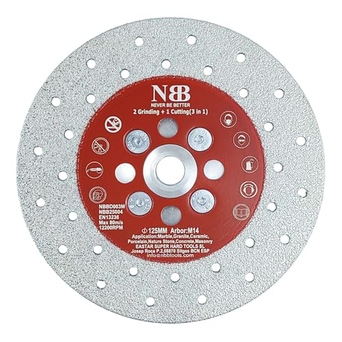 NBB Welded Diamond Disc 3 in 1 High Efficiency and Life Grinding in Granite, Marble, Ceramic, Tiles, Porcelain, Natural Stone, Dry Stone, 22.23 mm, Connected to Angle Grinder (1, Medium)