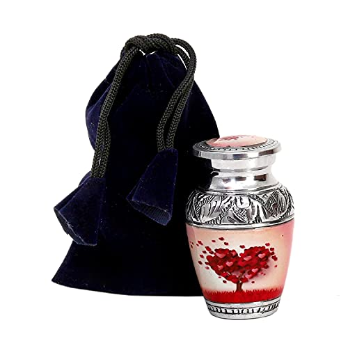 HLC Beautiful Small Lovely Beautiful Red Heart Cream Keepsake Urn Qnty 1 - Keepsake Urn for Human Ashes with 1 Velvet Box Bag - Peaceful Engraved Mini Memorial Affordable Keepsake Urn (3.5 cu.in) Mini - Candle Urn
