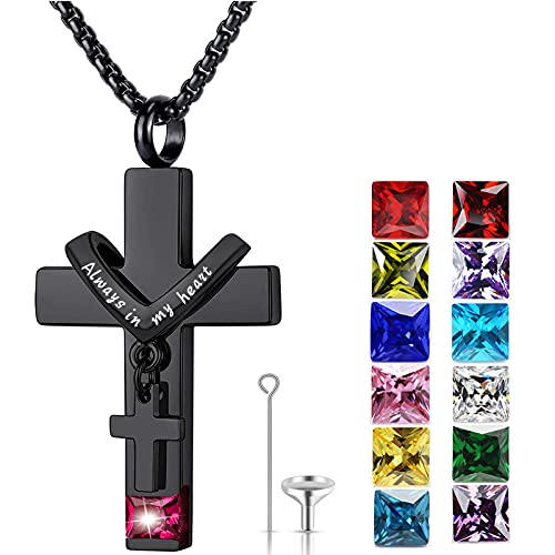 Birthstone Cross Urn Necklaces for Ashes Cremation Jewellery Urns for Human Ashes Memorial Urn Keepsake Pendant July