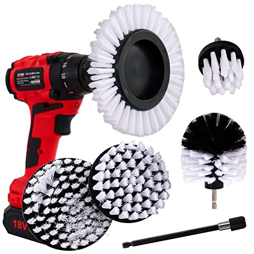 Werkfix Drill Brush Set 6pcs Soft White Cleaning Attachment, Carpet & Car Soft (White)