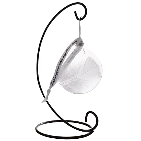 White Feather Bauble Plus Black Display Stand. Handmade In Memory Decoration. Home Decor
