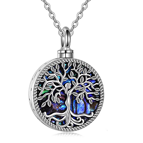 YAFEINI Tree of Life Locket Necklace 925 Sterling Silver Family Tree of Life Abalone/Mother of Pearl Locket Necklace that Holds Pictures for Women Jewelry