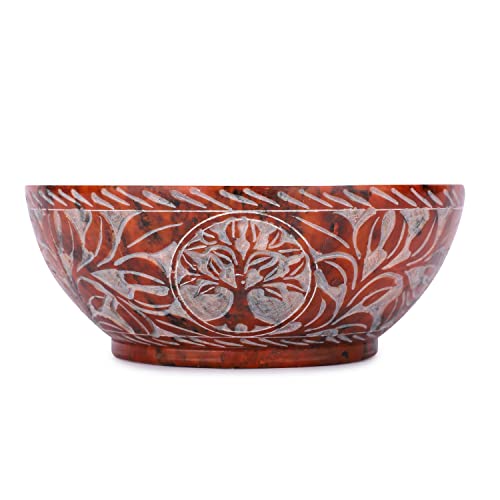 Ajuny Soapstone Smudge Bowl 5 Inch Tree of Life Scrying Ritual Bowl