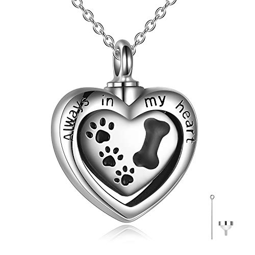 URONE Cremation Urn Pendant Necklace Sterling Silver Moon and Rose flower/Paw Print/Infinity Rose/Angel Wings Cat Urn Necklace for Ashes Memorial Keepsake Jewellery Gifts for Women Girls Paw Print