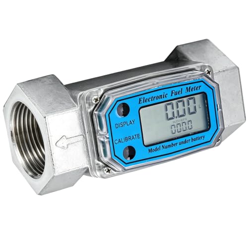 Digital Turbine Flow Meter, 15-120L/Min Liquid Flowmeter Water&Fuel Flow Guage Rust-Proof 0-99999 Electronic Fuel Meter 1-1/2In NPT, for Petrol Guns, Industrial&Medicine (1.5inch) 1.5inch