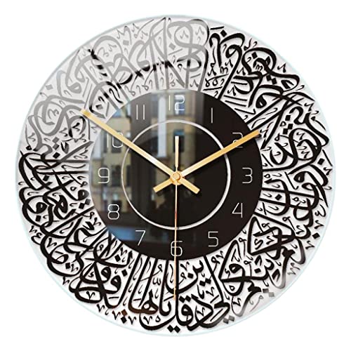 MagiDeal 30cm Religious Islamic Calligraphy Wall Clock, Acrylic Wall Clock Islamic Home Decor, Silent for Living Room Decorative, Black Black a