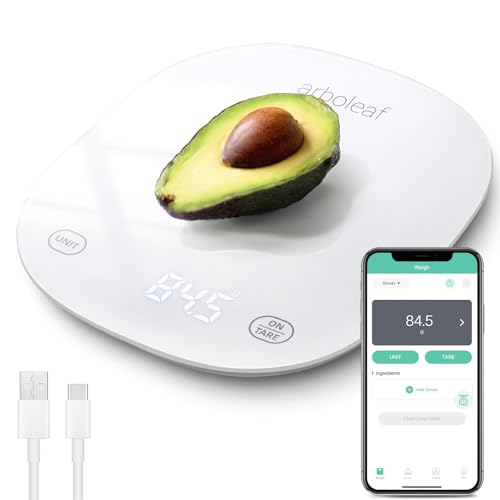 arboleaf Rechargeable Smart Kitchen Scale, Digital Food Scale with APP White
