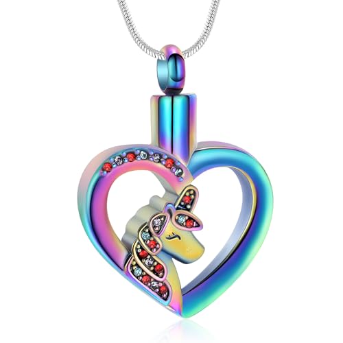 "Unicorn Heart Cremation Jewelry for Ashes for Women Men Crystal Urn Necklace Charm Ashes Holder Keepsake Gift Pendant, Metal, not"