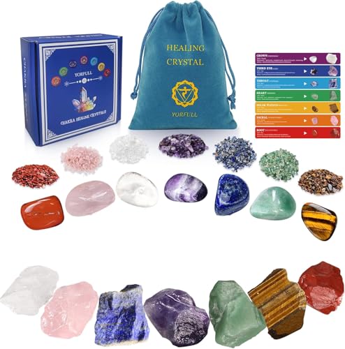 Healing Crystal for Beginners 7 Chakra Crystal Set,23 Pcs Healing Crystal Wiccan Reiki Gift,3 Types of Gemstones,Natural Gemstones,Raw Stones,Crystal Gravel with Instruction 23 Healing Crystal