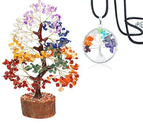 Crocon® 7 Chakra Tree of Life Pendant Crystals for Birthday gift for her #001 (7 Chakra + Tree of Life Pendant-a)