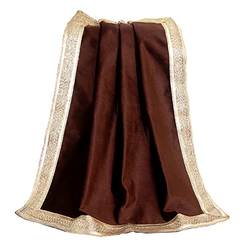 Indian Consigners Velvet Altar Cloth with Golden Border – Multipurpose Square Table Cover for Tarot Reading, Spiritual Use, Jewellery Display, Pooja Base & Home Décor Brown 24 x 24 inch (Square)