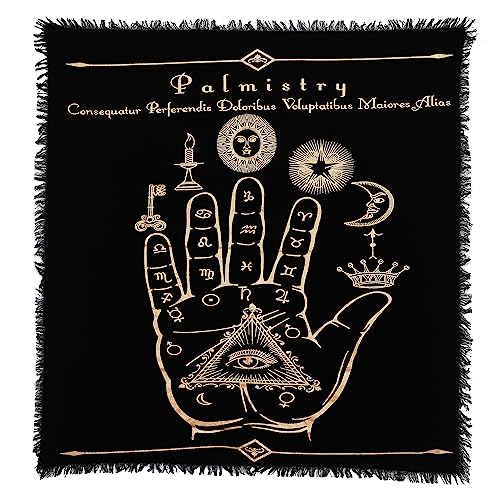 Indian Consigners Palmistry & Zodiac Altar Cloth, Sun Sign Astrology Tarot Reading Mat with Celestial Palm Hand Design, Tablecloth for Tarot Cards, Spiritual Rituals, Meditation & Home Decor