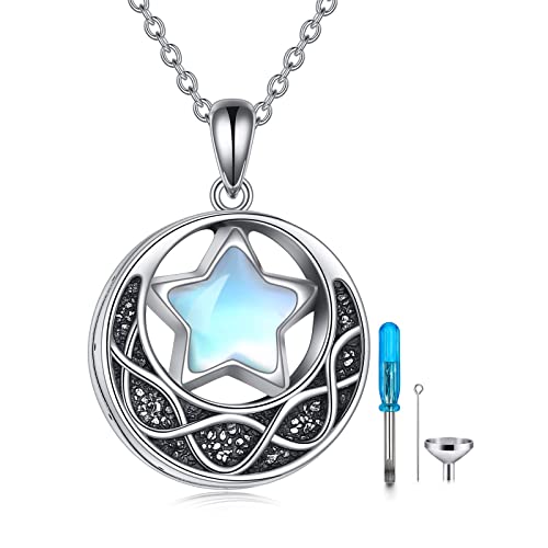 Moon Star Necklace Sterling Silver Irish Celtic Knot Crescent Moon Viking Jewelry for Women Men Star Urn