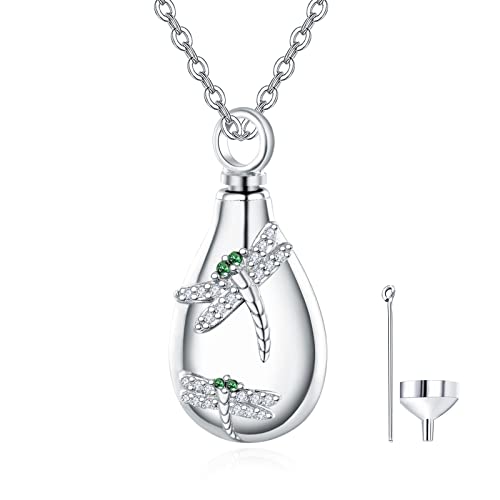 KINGWHYTE Dragonfly Ashes Necklace 925 Sterling Silver Urn Necklace for Ashes Animal Keepsake Cremation Jewelry Memory with Funnel Filler Kit