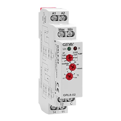 GEYA 2 or 1 Level Control Mode 1SPDT Liquid Timer Control Relay Electronic Liquid Level Control 10A(GRL8-02,AC/DC24V-240V) AC/DC24V~240V GRL8-02
