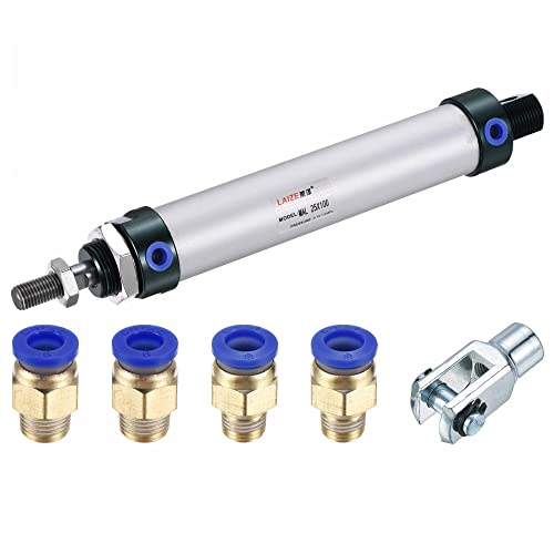 sourcing map Pneumatic Air Cylinder Double Action MAL25X100 25mm Bore 100mm Stroke with Y Connector and 4Pcs Quick Fitting Set 25X100 mm