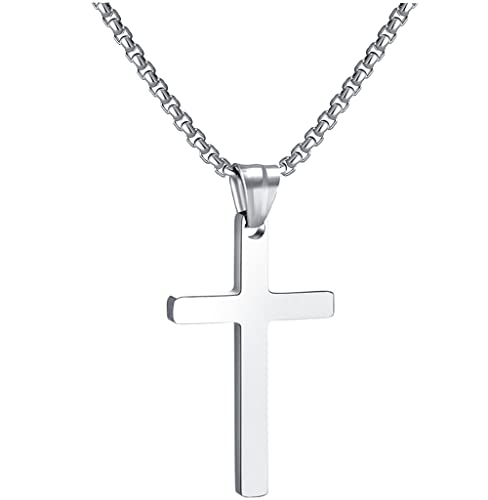 RWQIAN Stainless Steel Cross Necklace for Men Silver/Gold/Black Cross Necklace for Women Small Cross Pendant Necklace Simple Jewelry Cross Chain for Mens Silver 0.7 * 1.2" 22 Inches