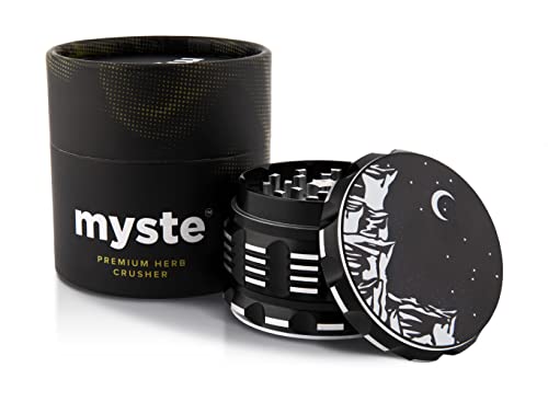 MYSTE Herb Grinder 63 mm Large with Improved Sharpest Teeth, 4 Pieces with Scraper, Magnetic Lid, Premium Spice Mill, Cruncher, Gift Packaging (MYSTE Grinder) Black