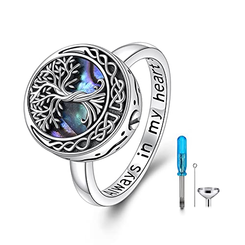 Tree of Life Urn Ring for Ashes 925 Sterling Silver Celtic Knot Family Tree Memorial Keepsake Jewelry Always in My Heart Cremation Ring for Women Men 10