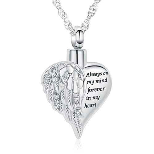 shajwo Cremation Jewelry Angel Wing Heart Urn Necklace for Ashes for Women Men Memorial Keepsake Human Pendant, Metal, stainless steel