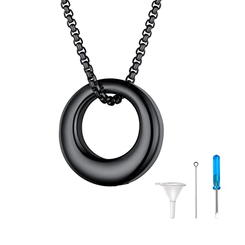 U7 Ashes Necklace for Men Women, Various Cremation urns for Pet Dog Cat, Keepsake Memorial Jewellery, Custom Date and Name 07-Ring of life-Black Plated