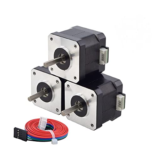 STEPPERONLINE Stepper Motor 3 Pack Nema 17 Bipolar 42 Ncm 1.5 A 42 x 42 x 39 mm 4 Wires with 1 m Cable & Connector for 3D Printer/CNC Milling Machine, Black Black-1.8°