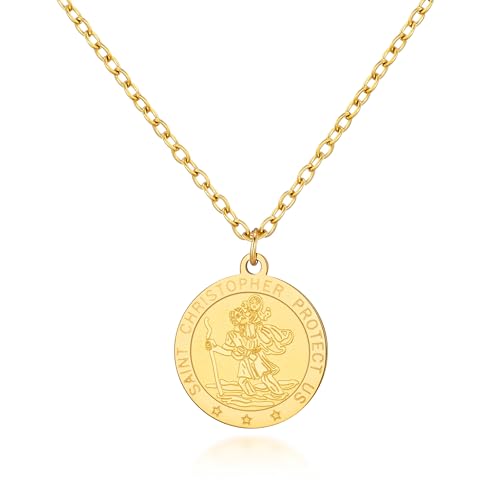 Philip Jones Men's 18k Gold Plated Stainless Steel St Christopher Necklace