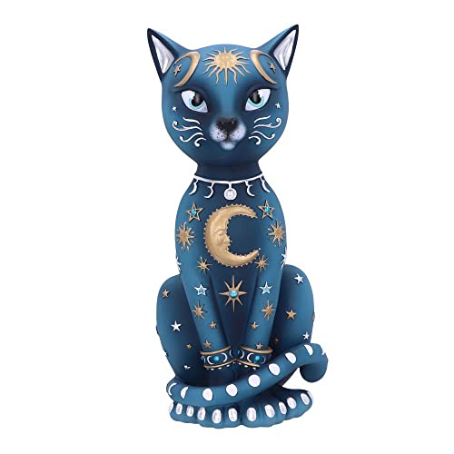 Celestial Kitty Spiritual Cat Figurine – Moon & Stars Ornament 26cm Blue