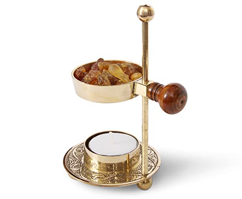 Resin Incense Burner – Dual Use Tea Light or Charcoal Heated | Adjustable Brass Design for Frankincense, Myrrh & Copal | Spiritual Gift for Home Fragrance Brass Burner Candle Heated