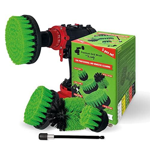 Premium Drill Brush, Medium-Stiff 5pcs Kit, Green, Indoor, Marine