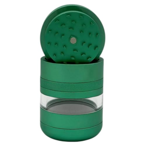Chongz 7 Part Grinder, 55mm Pod, Premium Grade Quality Aluminium, Screen Chamber, Stainless Mesh, Glass Jar Body for Tobacco Spice Herbs (Green) Green