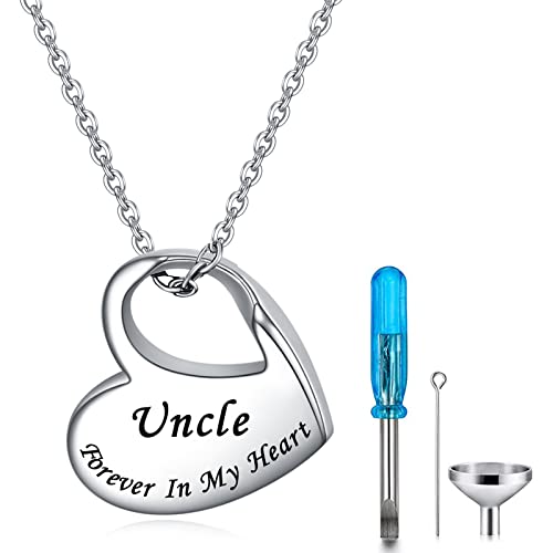 Heart Urn Necklace for Ashes Cremation Jewelry Forever in My Heart Engraved Stainless Steel Keepsake Waterproof Memorial Pendant for loved One with Filling Kit Uncle