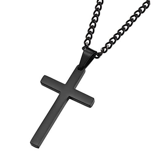 Cross Necklace Men - Cross Pendant Stainless Steel Cross Necklace for Women, Simple Men Necklace Black Curb Chain (45/55+ 5cm), Christmas Birthady Religious Gifts for Boy Girls