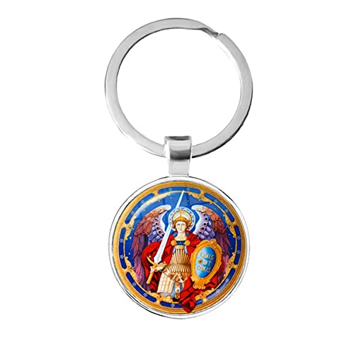 St Michael Keychain For Men Women,Saint Michael Key Ring for Home Car Keys Attachment,Archangel Michael Key Holder Gift, Zinc Alloy Christian Key Chain Organizer (Gift Packaging)