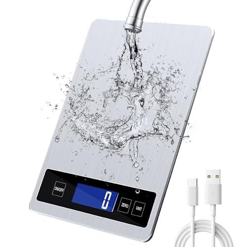 Kitchen Scales, 33lb/15kg Digital Kitchen Cooking Scales with LCD Display +Stainless Steel+Tempered Glass, Accuracy up to 1g - g/kg/lb:oz/ml/fl'oz -USB or Battery Operated