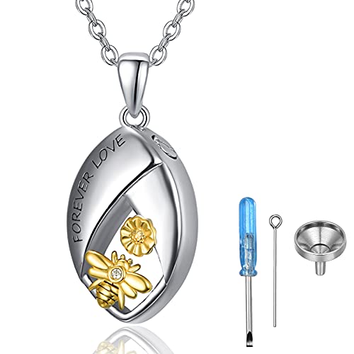 KINGWHYTE Bee Ashes Necklace for Women 925 Sterling Silver Urn Necklace for Ashes Pet Keepsake Cremation Jewelry Memory with Funnel Filler Kit