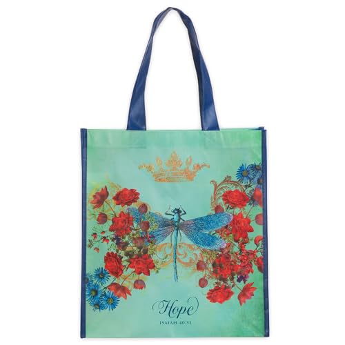 Christian Art Gifts Full Multicolor Printed Reusable, Sturdy, Collapsible Women's Shopping Tote Bag w/Inspirational Scripture Teal/Hope