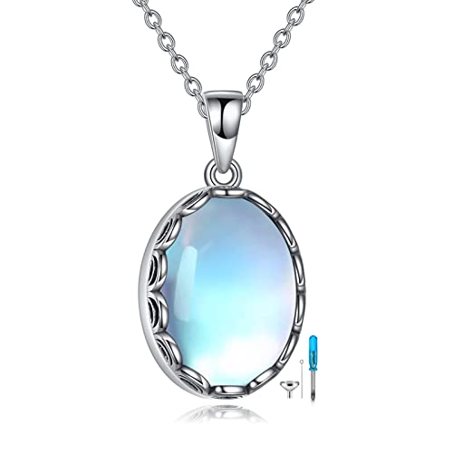 VONALA Urn Ashes Moonstone Necklace 925 Sterling Silver Pendant Memorial Keepsake Necklace Cremation Jewellery Gifts for Women Girls