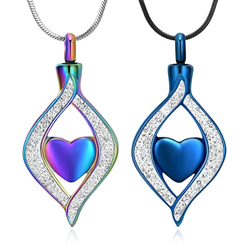 Cremation Jewelry for Ashes Double Heart Keepsake Memorial Urn Jewelry With Free Heart Urn Stainless Steel Necklace Gifts for Women Girls Friends Colorful+ Blue