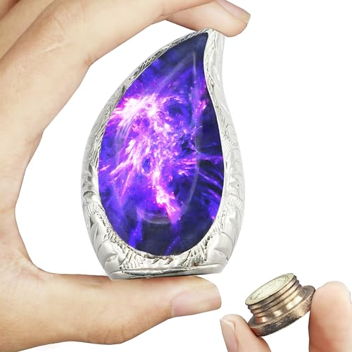 M MEILINXU Purple Small Urns for Human Ashes, Galaxy Teardrop Keepsake Urn