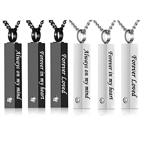 weikui 6 Pieces Crystal Silver Black Urn Necklace for Ashes Memorial Cremation Urn Jewelry Bar Locket Keepsake Cube Ashes Necklace for Women Men - Funnel Kit & Flannel Bag 6Pcs necklace