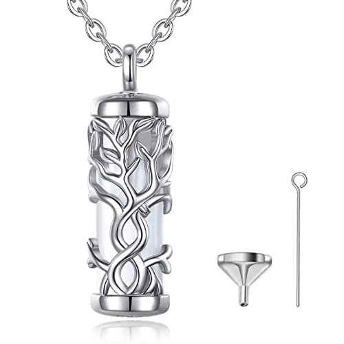 Urn Necklace for Ashes 925 Sterling Silver, Cremation Jewellery for Ashes Necklaces Tree of Life Pendant for Ashes Funeral Memorial Gift for Human Pets Ashes, 20inch