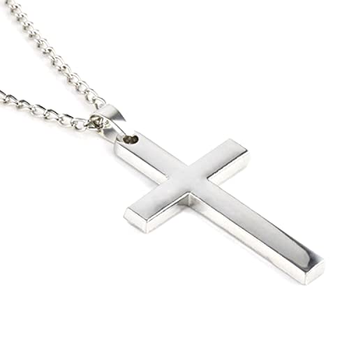 Men Stainless Steel Silver Large Cross Pendant Crucifix Religious Fashion Necklace Birthday Party Easter
