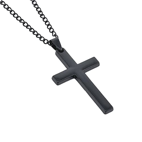 Men Stainless Steel Black Large Cross Pendant Crucifix Religious Fashion Necklace Birthday Party Easter