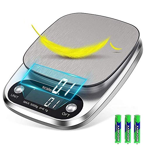 Digital Kitchen Scales Professional Electronic Scales Stainless Steel Precision up to 0.1 g (5 kg Maximum Weight), Food Scales Precision Scales with Tare Function