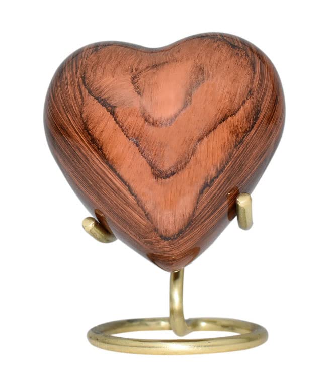 BOLD & DIVINE Wooden Textured Theme Keepsake Urn | Human Ashes Memorial Urn, Burial, Funeral Cremation Urns (Red Cherry Wood, Heart Shape) Red Cherry Wood