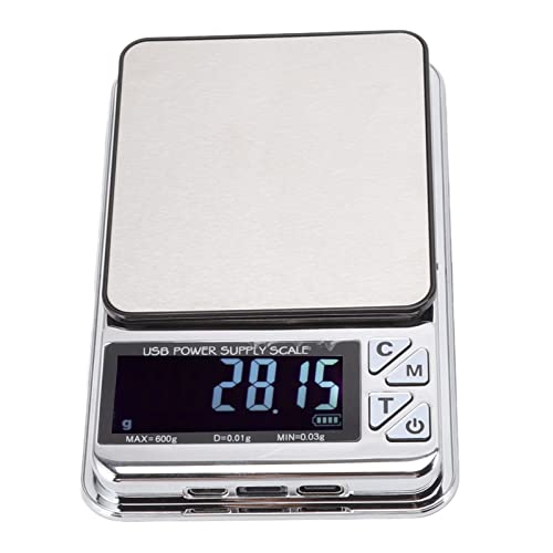Digital Food Kitchen Scale 600/0.01g - High Accuracy Mini Food Electronic Scale for Baking, Food, Jewelry, Ipx6 Waterproof, USB Charging, LCD Display, Ounces & Grams, Stainless Steel