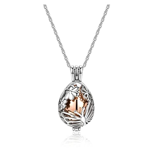 Hollow Flower Butterfly Urn Necklace for Ashes Stainless Steel Memorial Locket Pendant Keepsake Cremation Jewelry for Women Rose Golden