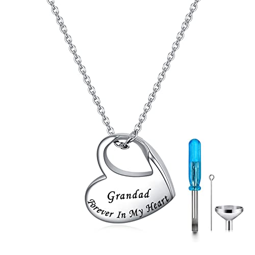 Heart Urn Necklace for Ashes Cremation Jewelry Forever in My Heart Engraved Stainless Steel Keepsake Waterproof Memorial Pendant for loved One with Filling Kit Grandad